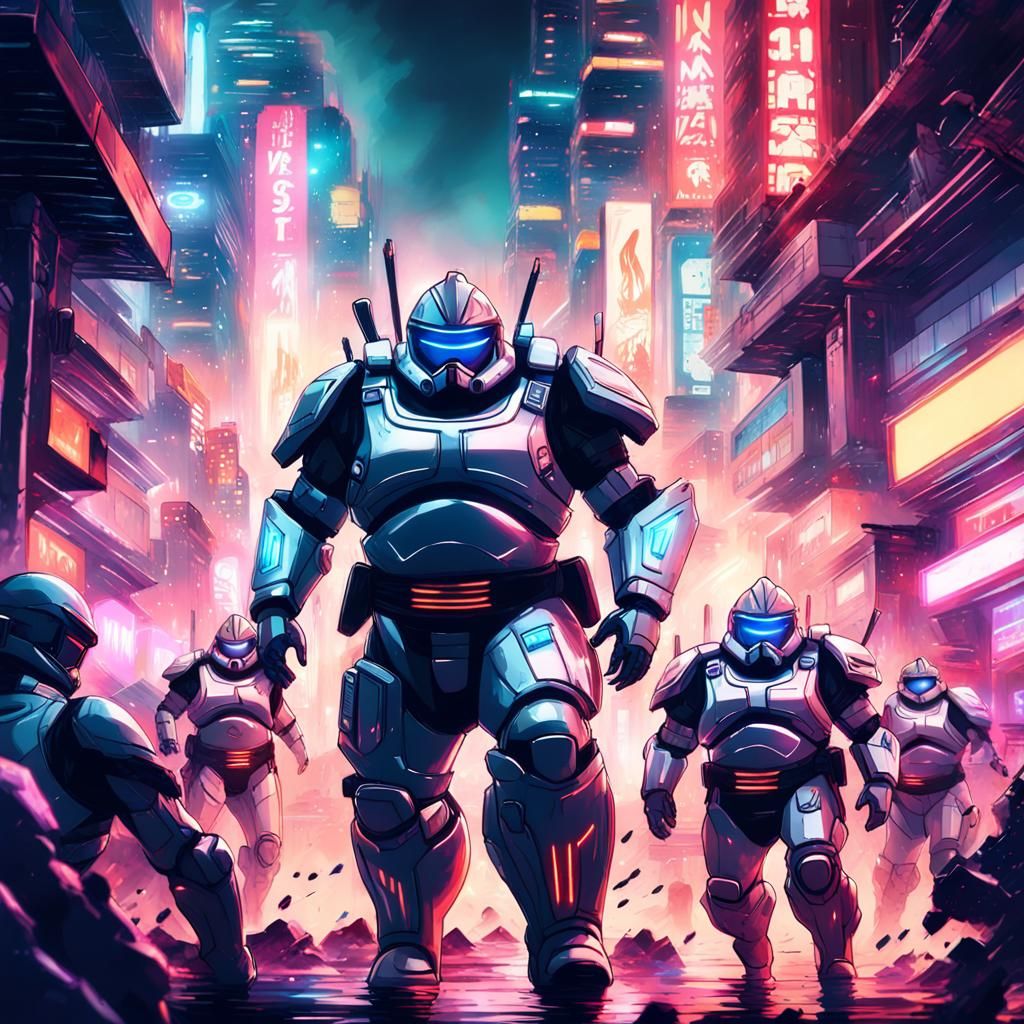 Sumo Sentai Troopers Battle Robots in Futuristic City