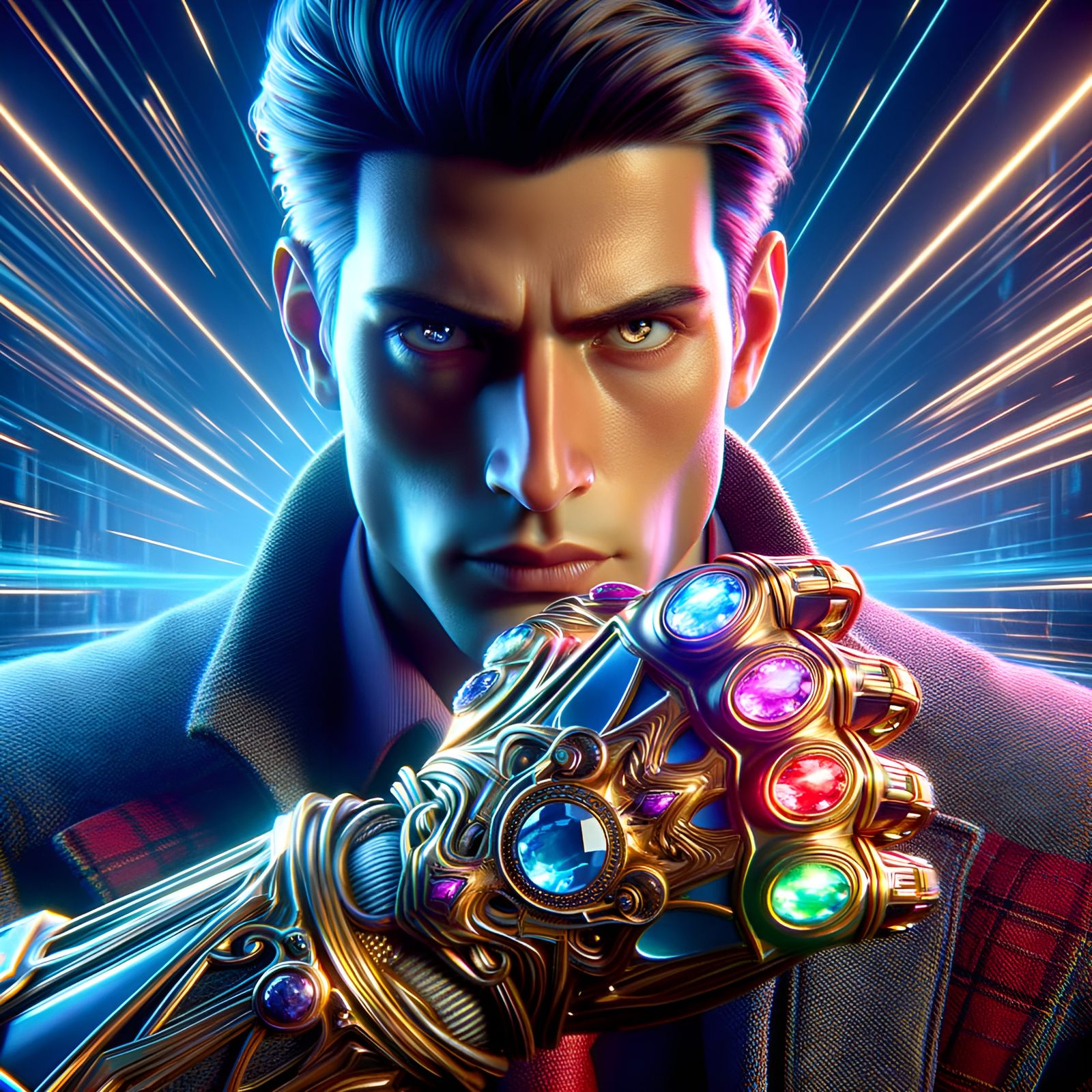 Cyberpunk Action Hero in Ornate Gauntlet