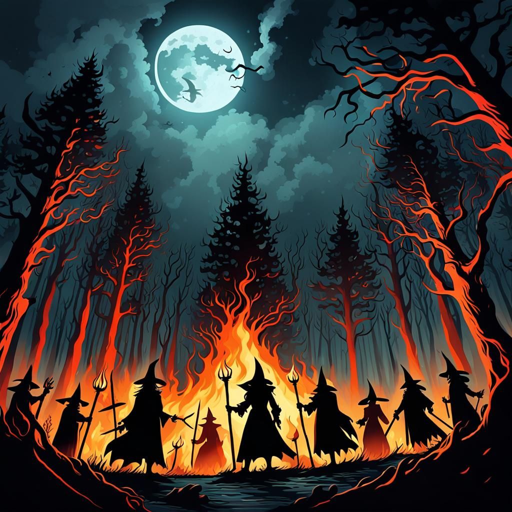 Witches' Night Ritual in Dark Fantasy Style