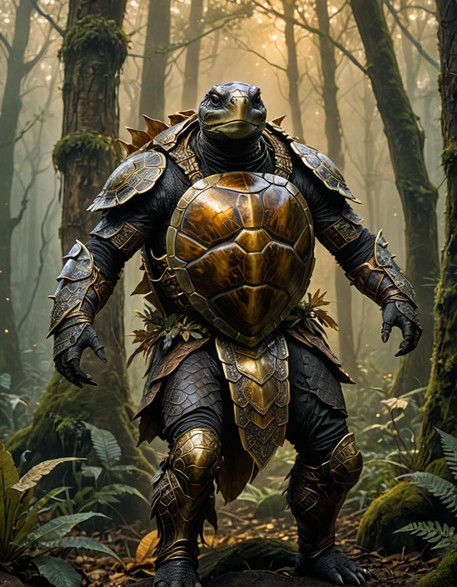 Turtle Warrior in Mystical Forest, Matte Painting