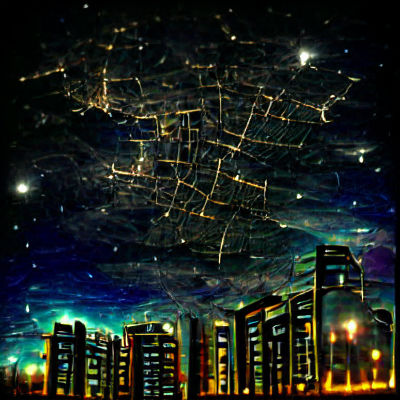 City Floating in Starry Night Sky