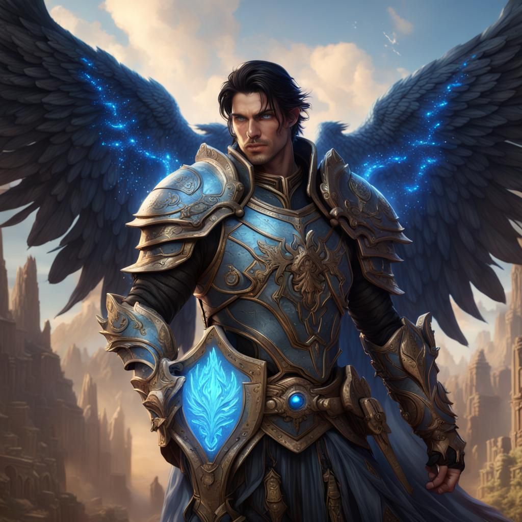 Aasimar Paladin with Glowing Eyes, Fantasy Art