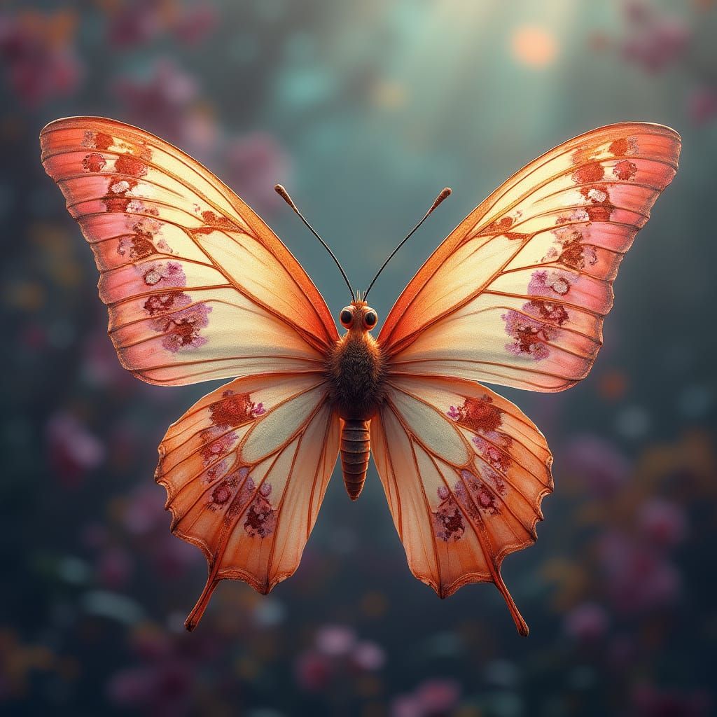 Hyperrealistic Butterfly in Vibrant Floral Patterns