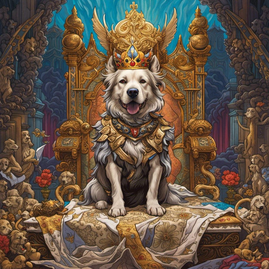 Dog King on Bone Throne, Fantasy Masterpiece