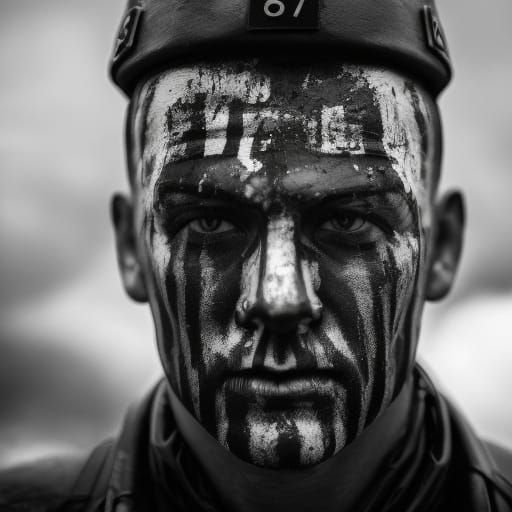 Dramatic Soldier Portrait in Black Metal Corpsepaint