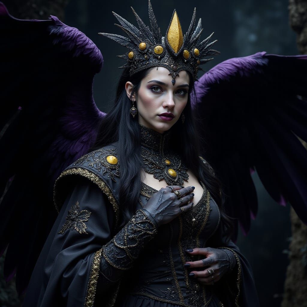Storm Crow Maiden in Dark Fantasy Style