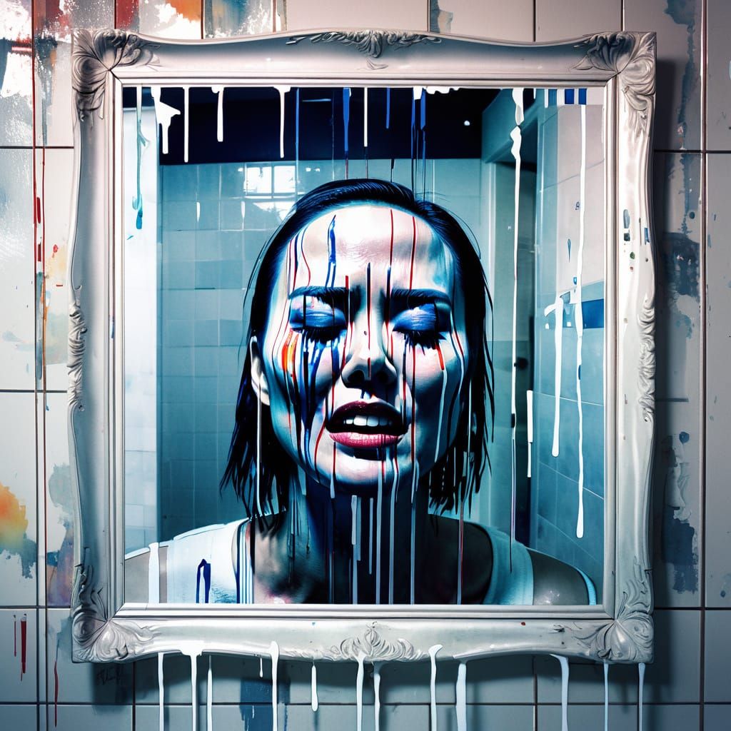 Distorted Mirror Reflection: Macabre Glitch Art Portrait