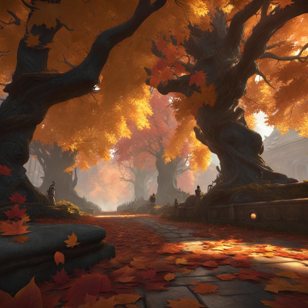Hyperdetailed Fall Leaves in Dark Fantasy Style