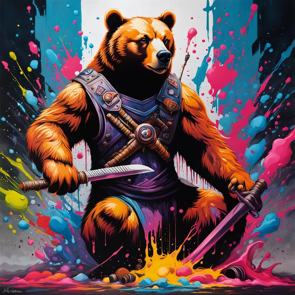 Bear Evolves to Warrior in Graffiti Street Art