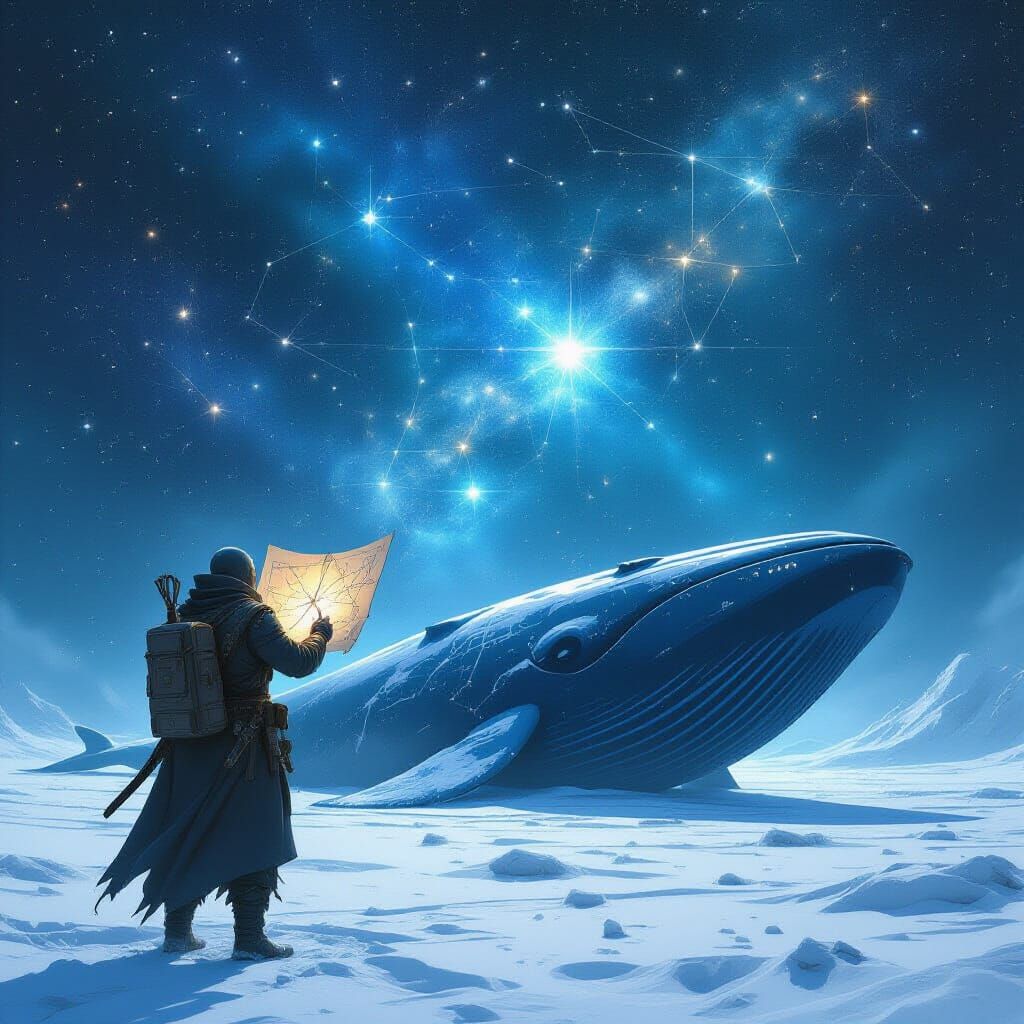 Explorer Charts Constellations on Space Whale