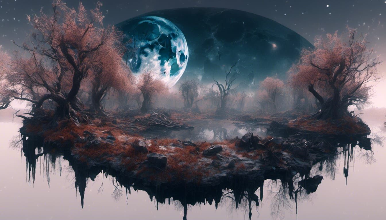 Fluorescent Mushroom Forest Panorama in Fairycore Style