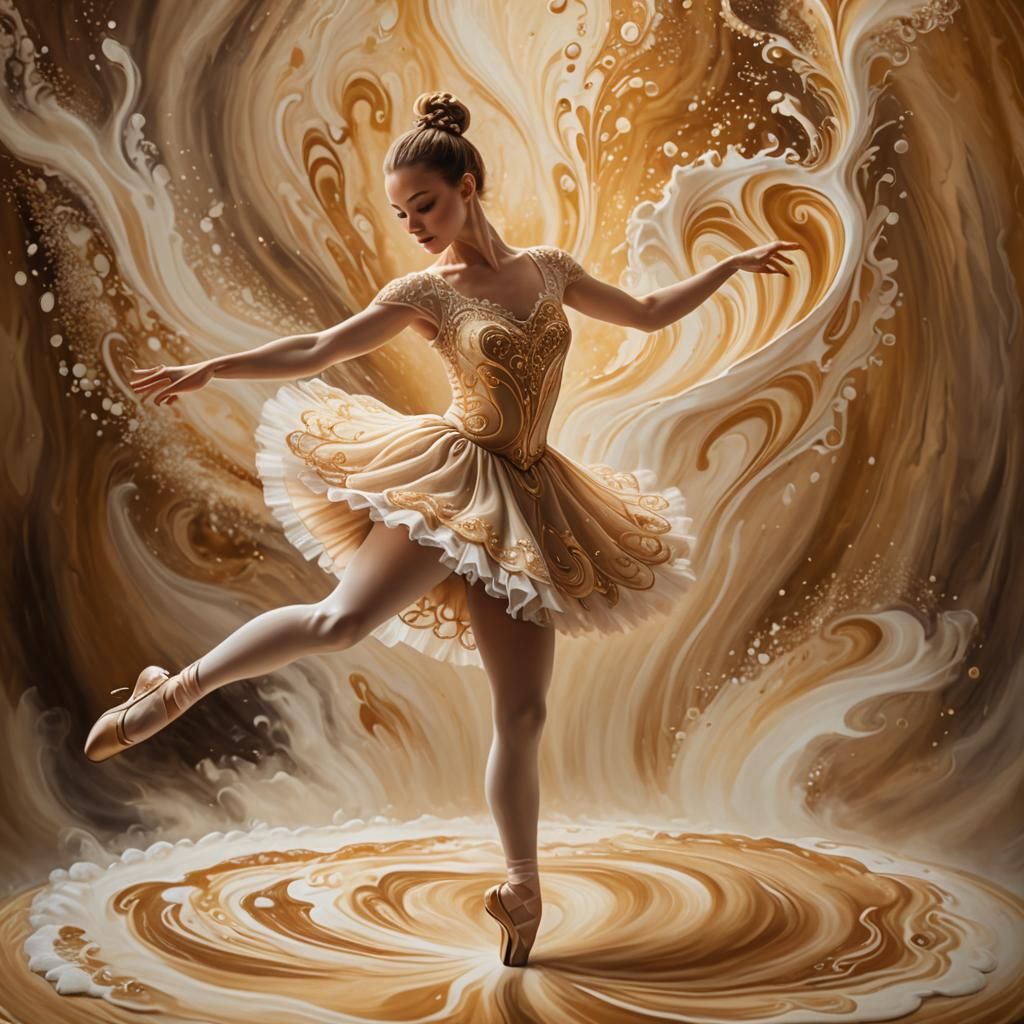 Ballerina's Latte Dance: Whimsical Digital Oil Painting