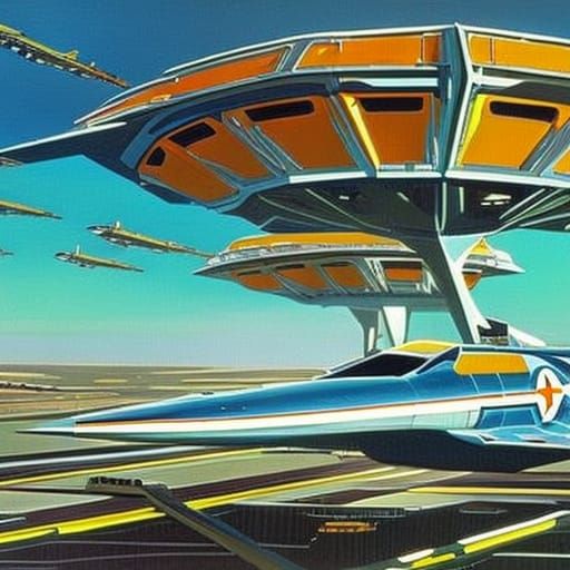 Retro Starfighter Repair in 70s Sci-Fi Style