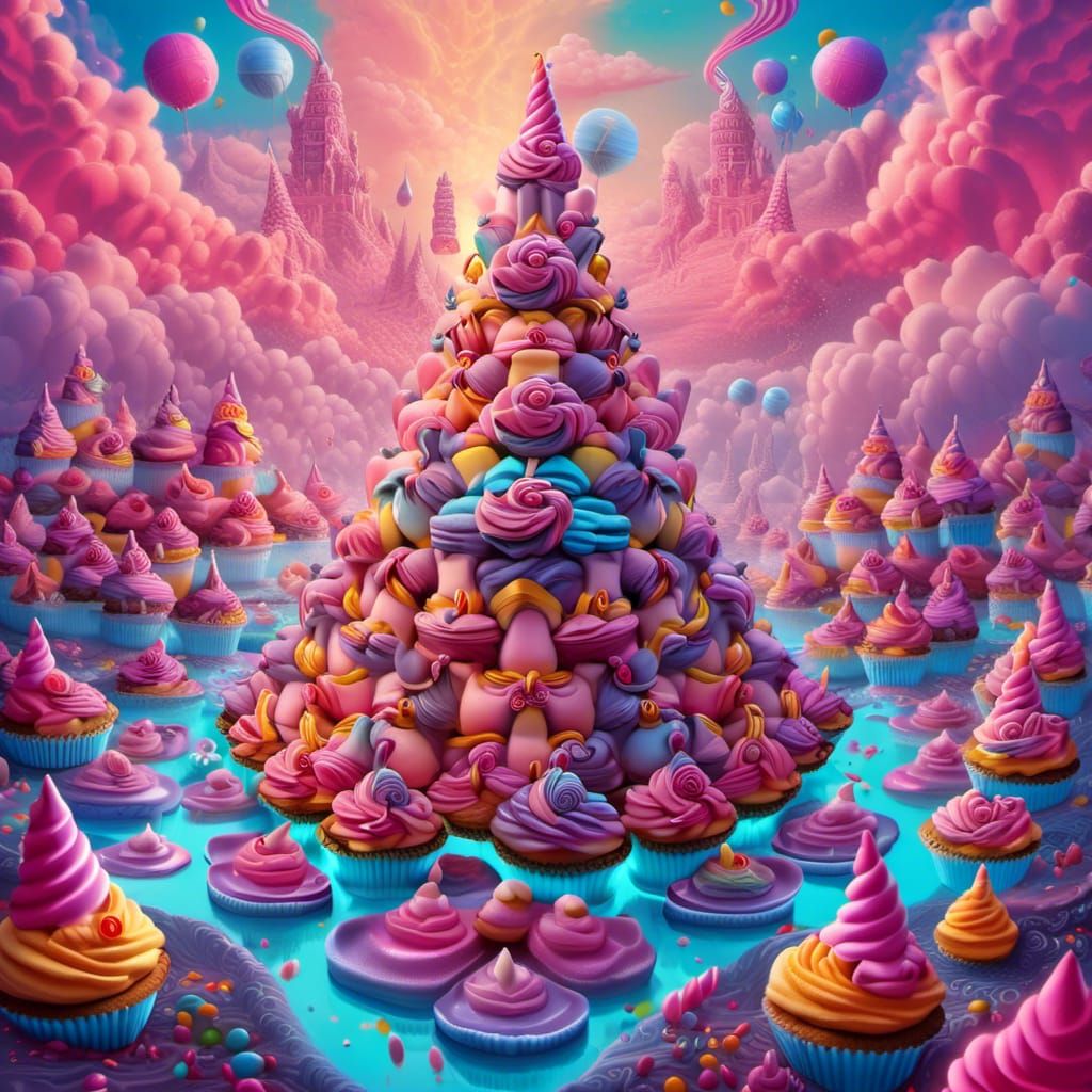 Neon Cupcake Fantasy Land: A Digital Masterpiece
