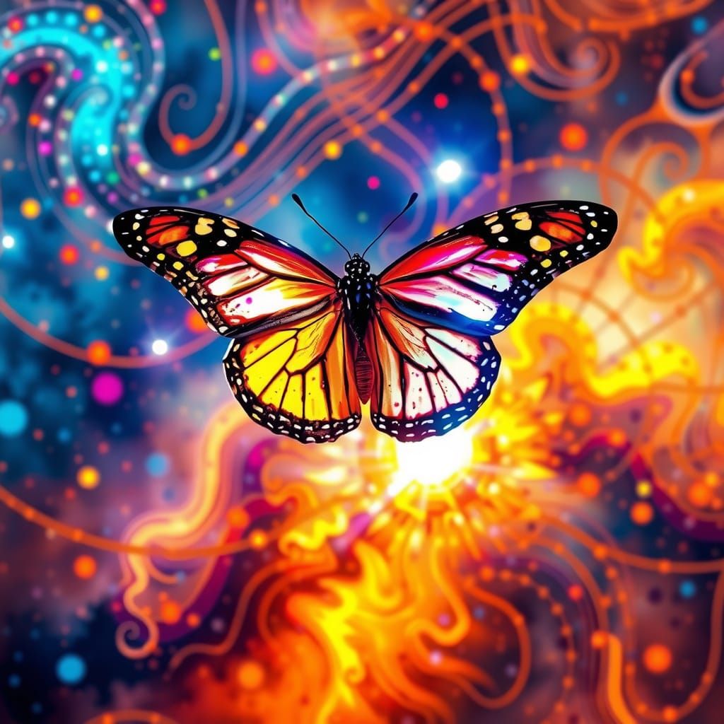 Vibrant Monarch Butterfly in Kaleidoscope of Light