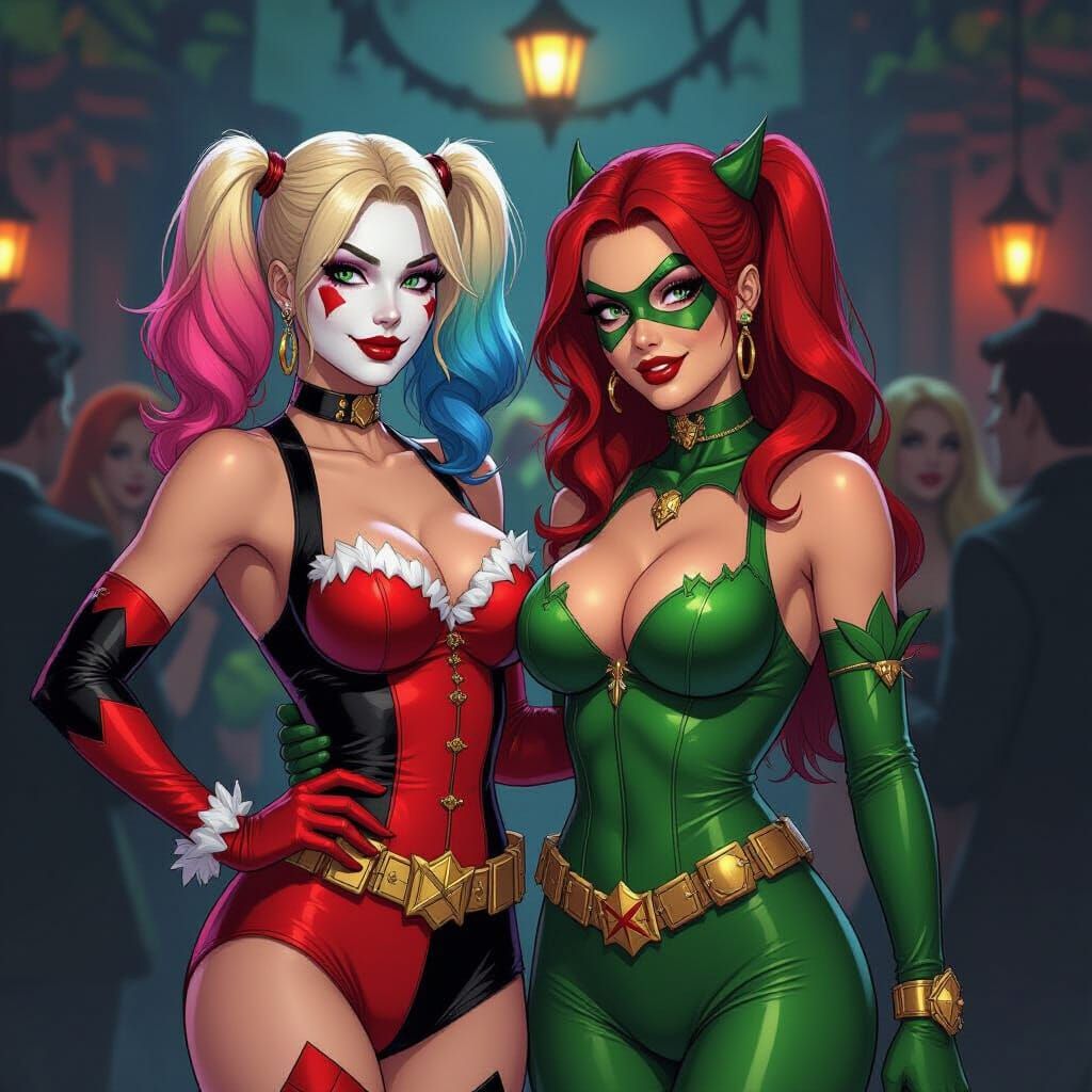 Harley Quinn and Poison Ivy at Halloween Party