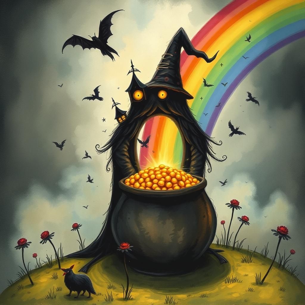 Enchanted Dark Fantasy Scene with Gold