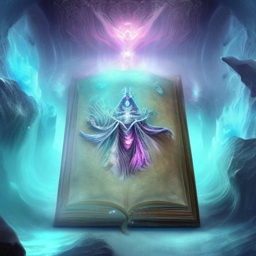 Surreal Crystal Wizard with Ancient Book Portal