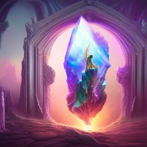 Surreal Crystal Space Wizard with Ancient Book Portal