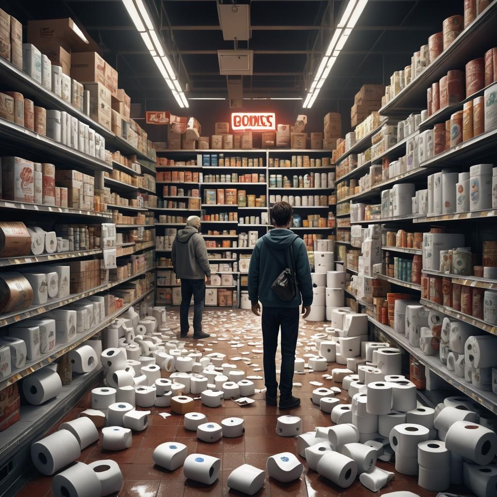 Toilet Paper Shortage in Desolate Supermarket
