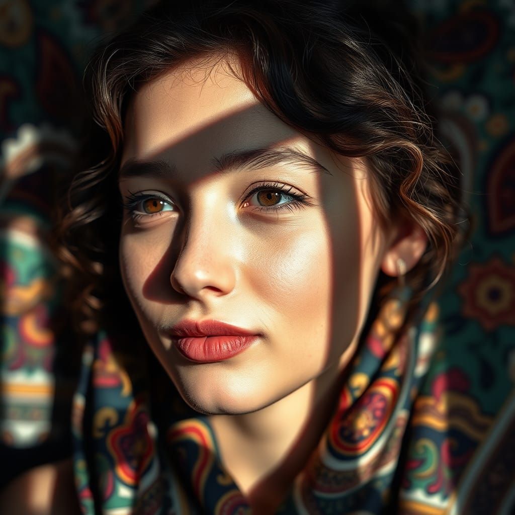Geometric Shadow on Woman with Gypsy Scarf