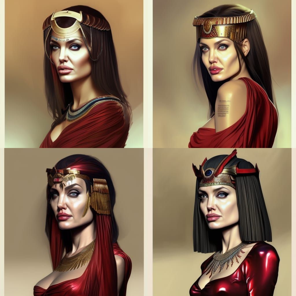 Cleopatra in Red Dress: Hyperdetailed Portrait