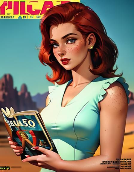 Retro Pulp Magazine Cover with Red-Haired Woman