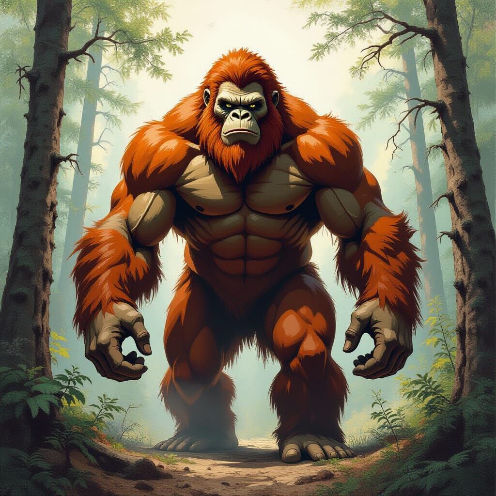 Gigantic Ape-Man in Canadian Forest, Fantasy Art