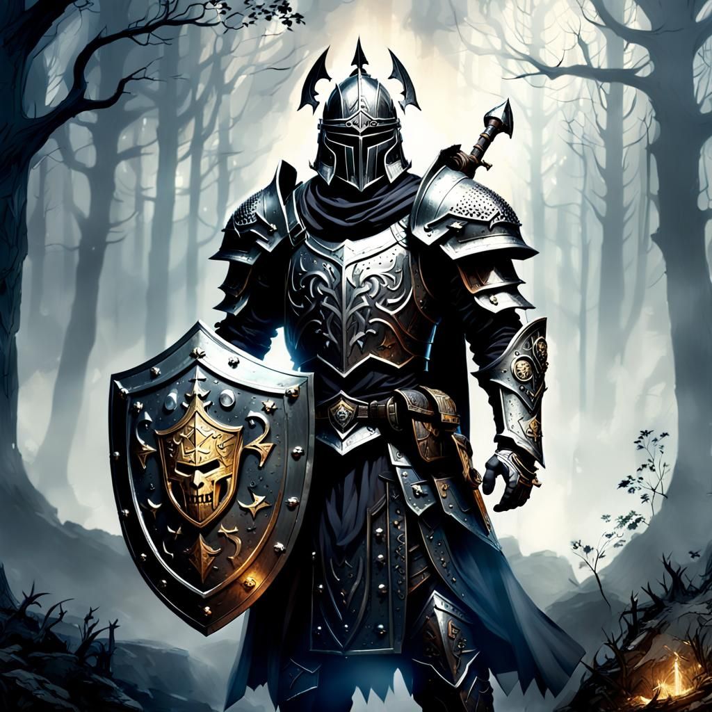 Dark Fantasy Paladin in Forest Concept Art
