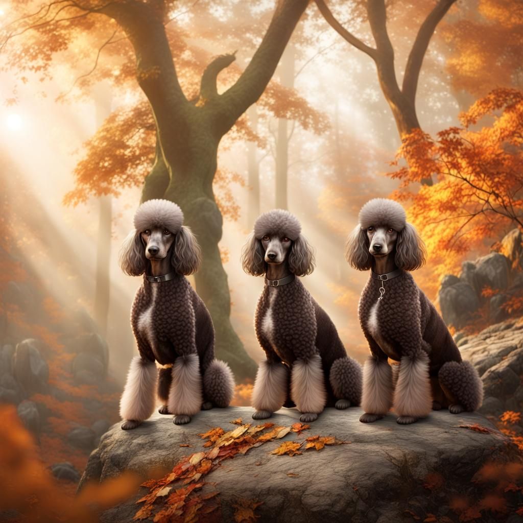 Poodles in Mystical Autumn Forest: Digital Matte Painting