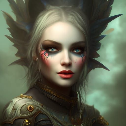 Masked Woman Portrait in Cyberpunk Darksynth Style