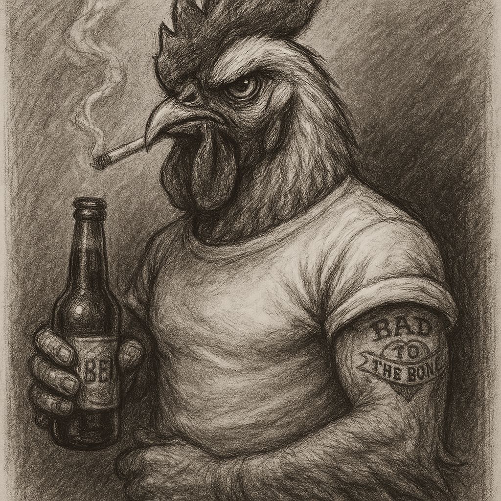 Badass Chicken with Tattoo Smoking Cigarette