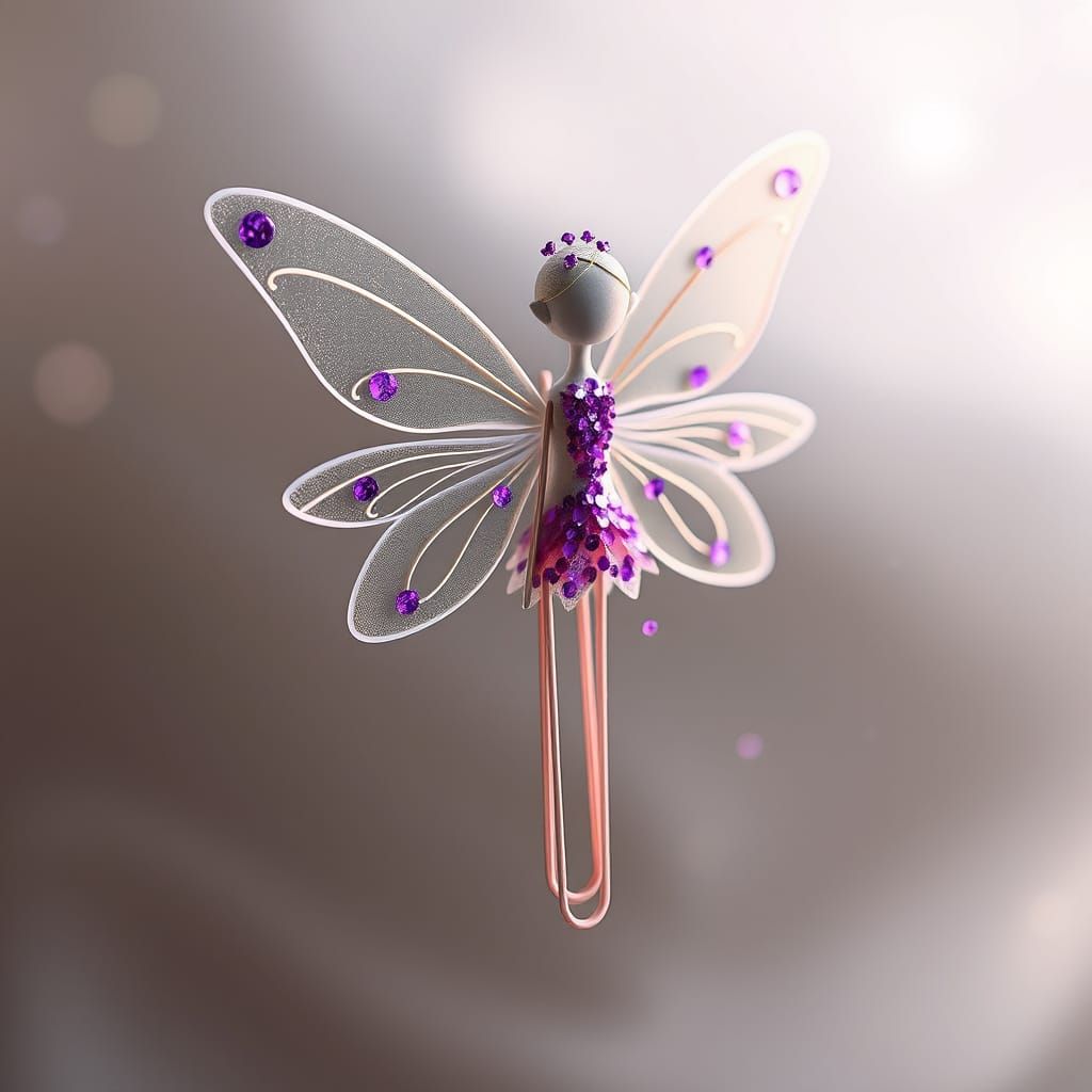 Whimsical Paperclip Fairy in Purple Sequins