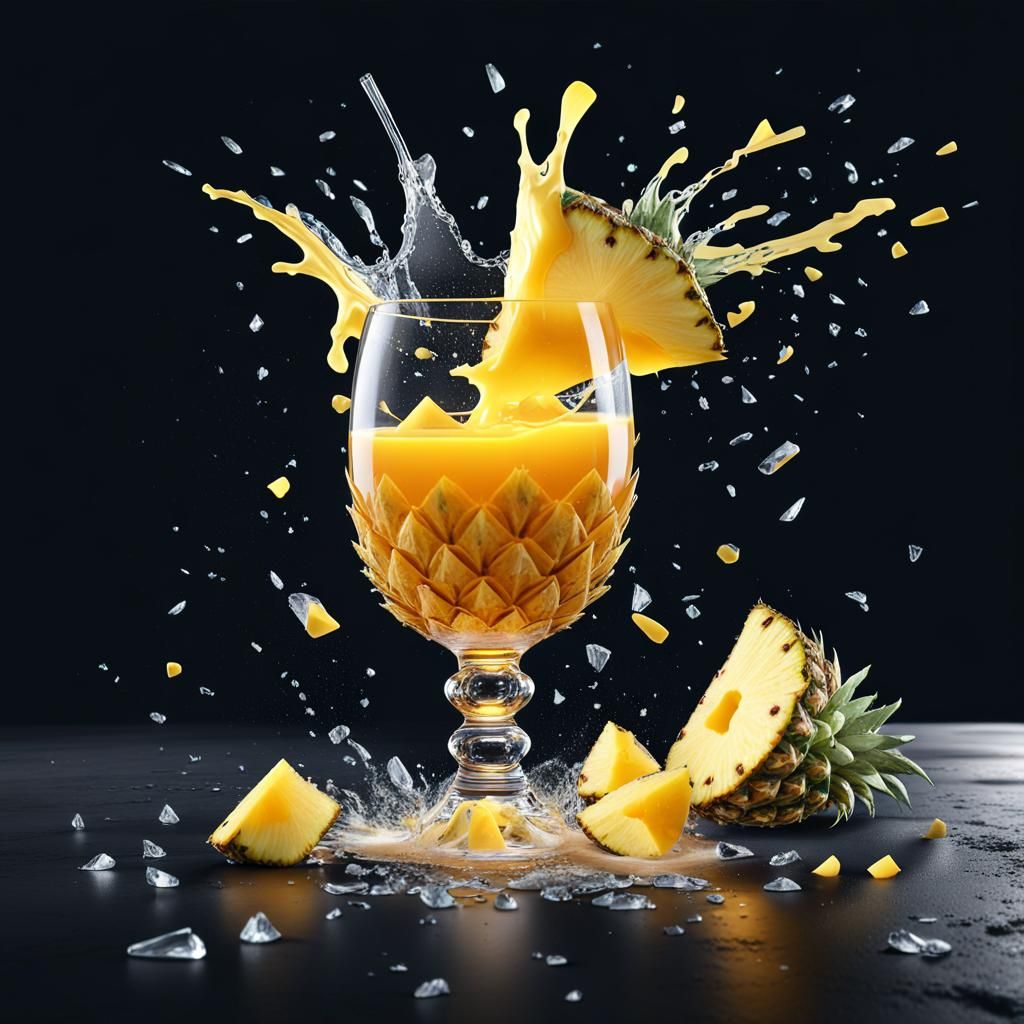 Pineapple Juice Explosion in Hyperrealistic Detail