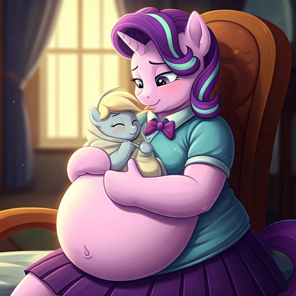 Chubby Starlight Glimmer Nurses Adorable Baby Derpy in Tende...