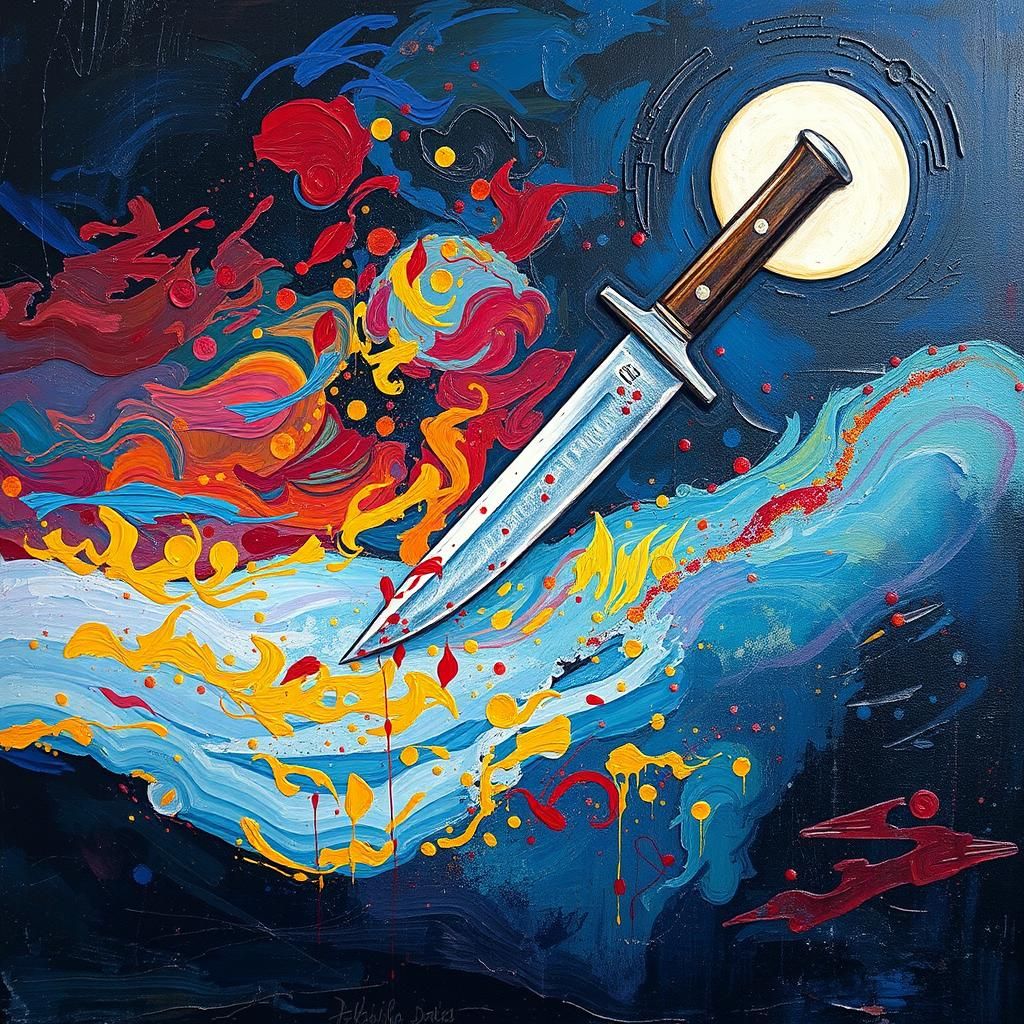 Moonlit Knife in Wind: Expressionist Oil Painting
