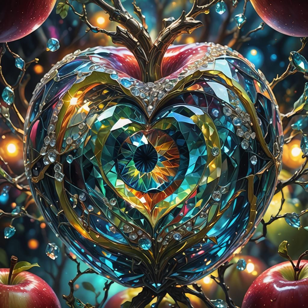 Diamond Apple with Eye: Fantasy Bioluminescent Art