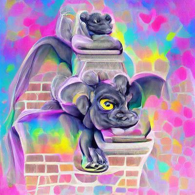 Lisa Frank Style Gargoyle Illustration