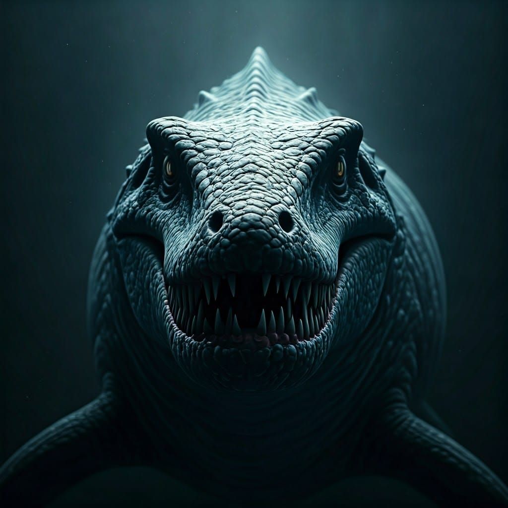 Ethereal Mosasaur Portrait in Primeval Atmosphere
