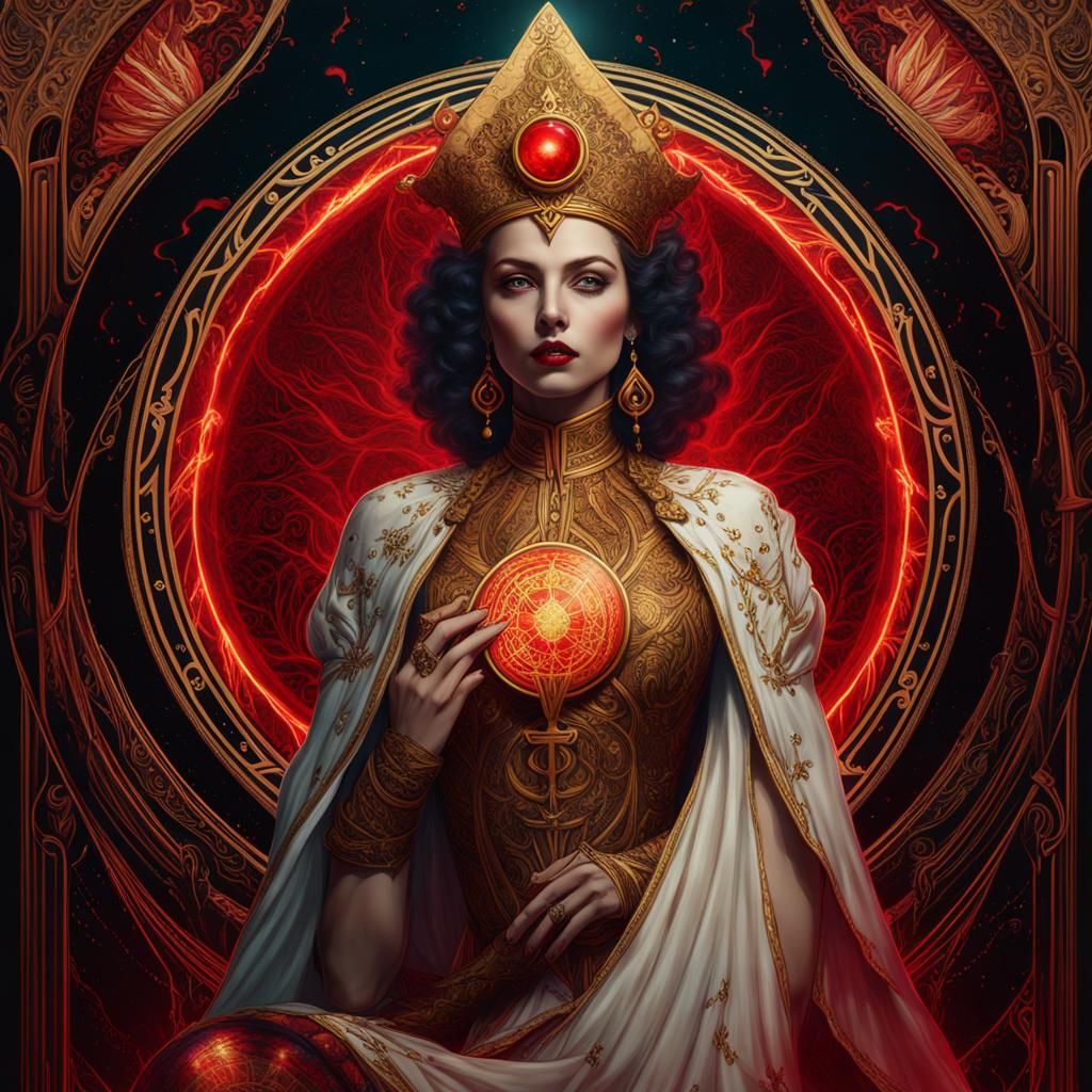 Princess of Blood Tarot Card in Synth-Wave Style