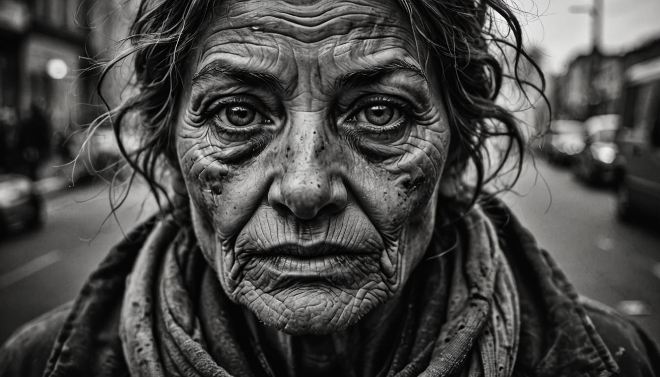 Striking Black and White Portrait of a Homeless Woman