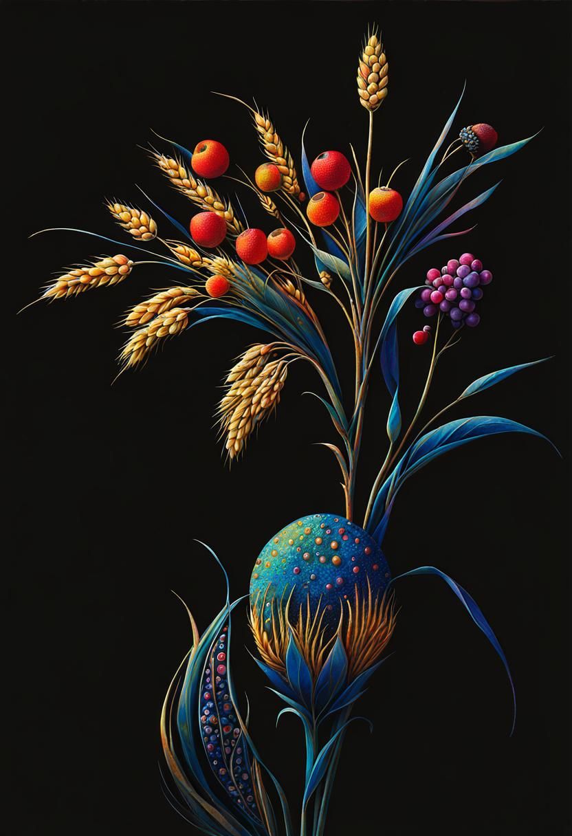 Vivid Garden in Pointillist Mixed Media Style