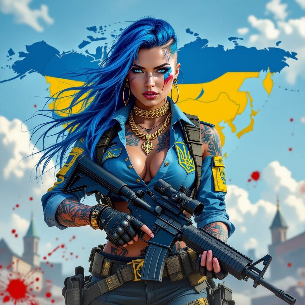 Ukrainian Cyber Soldier in Dystopian Combat Style