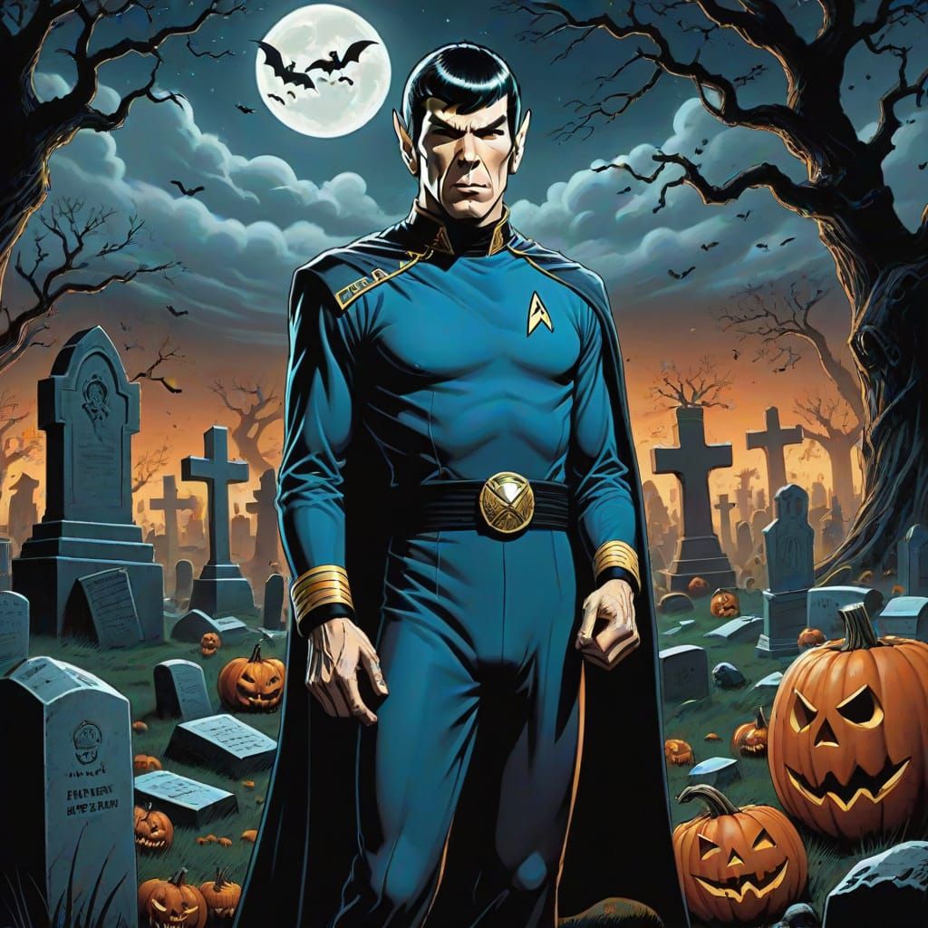 Spock in Halloween Costume in Graveyard Comic Art