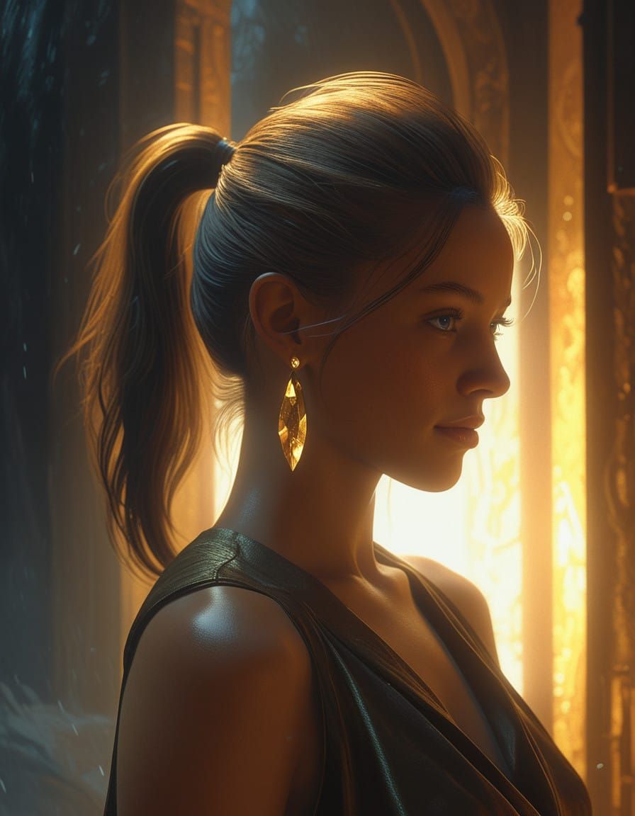 Mystical Dawn Portrait in Chiaroscuro Oil