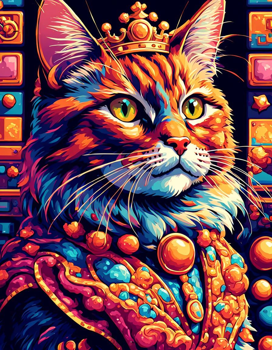 Pixel Art Portrait of a Regal Feline in Retro Style