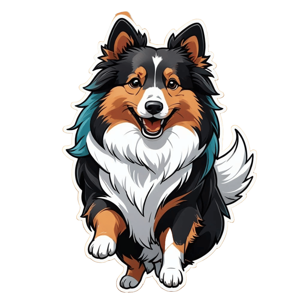Dynamic Sheltie in Exaggerated Webtoon Style