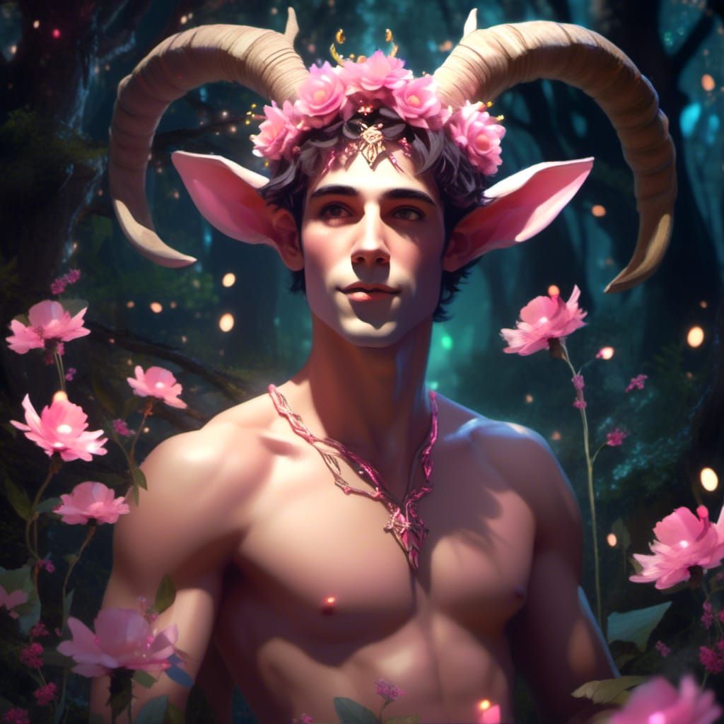 Puck in Magical Forest with Pan Flute