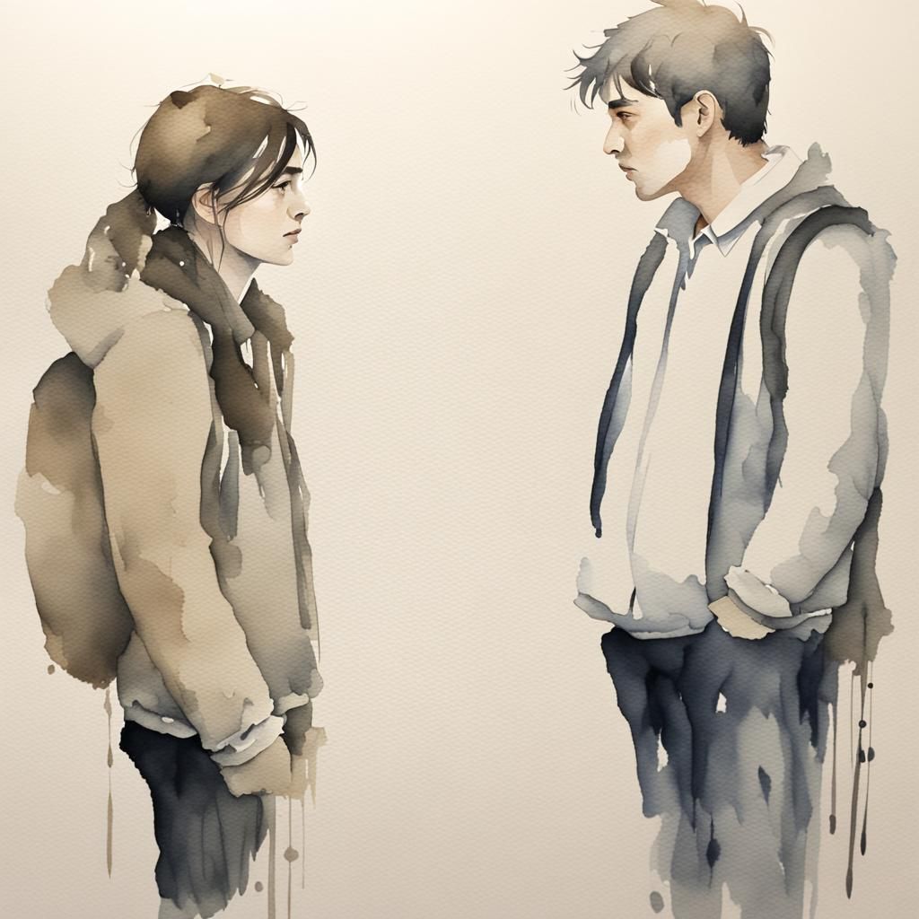 Watercolor Image of Two Figures: An Apology