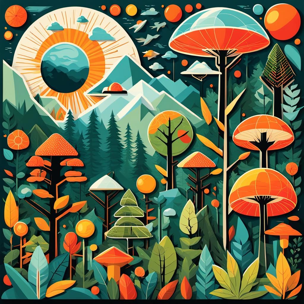 Futuristic Machine in Sticker Constructivism Style